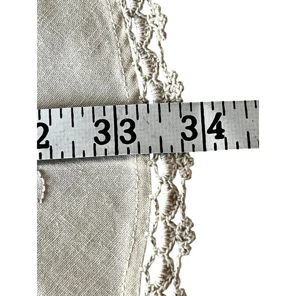 Round Beige Cotton Tablecloth With Madeira Style Appliqué Floral Design 34